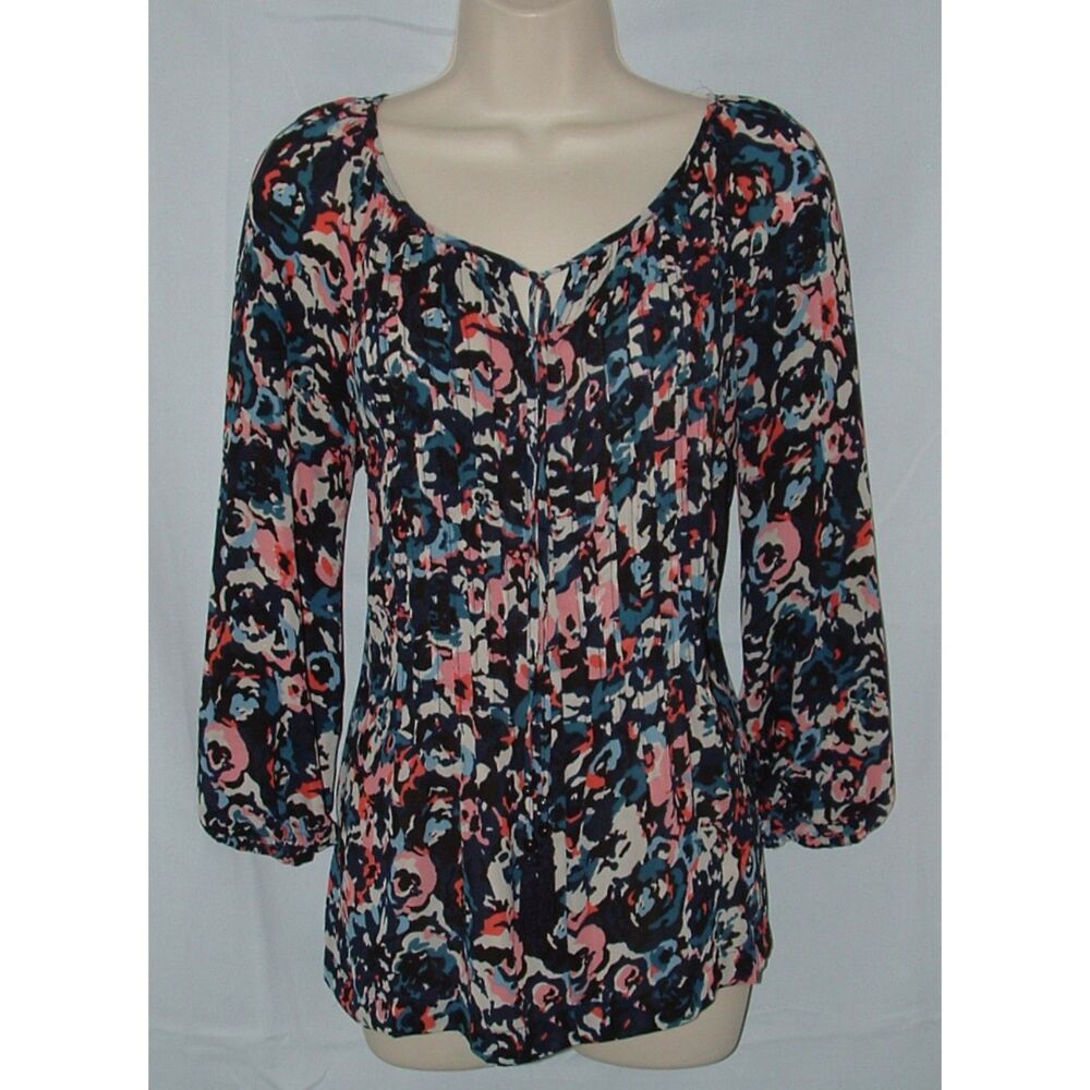 Colorful Floral Sz Medium Casual or Dress Semi Sheer Pintuck Shirt CHARTER CLUB